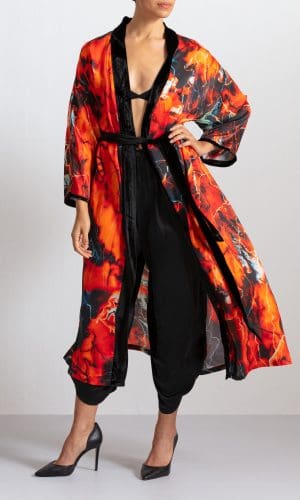SHWETAMBARI PRINTED JAIPUR ROBE LONG | Designer Robes & Luxury Silk Robes
