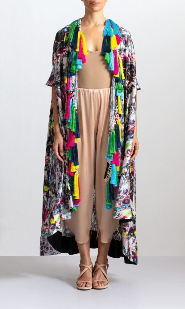 SHWETAMBARI PRINTED MALABAR CAPE | Designer Robes & Luxury Silk Robes