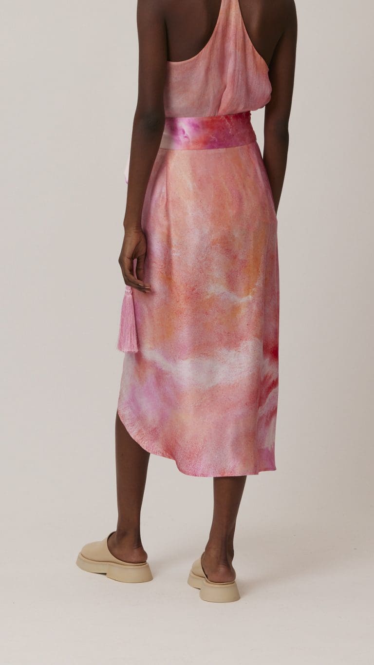 Shwetambari - Printed Silk Skirt Pink and Orange
